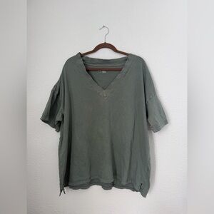 Aerie Teal Oversized V-Neck Distressed Tee